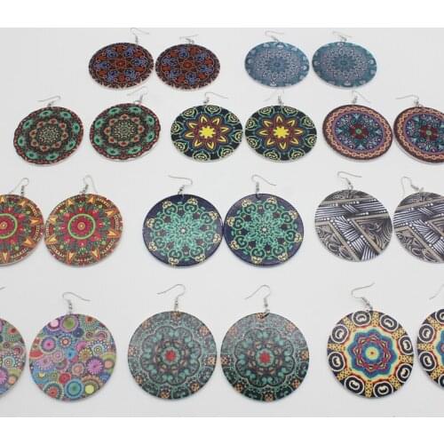 African Headwrap Fabric Design Wooden Drop Earrings Afro Tribal Ethnic Pattern Bohemian Loops Jewelry For Women Gifts