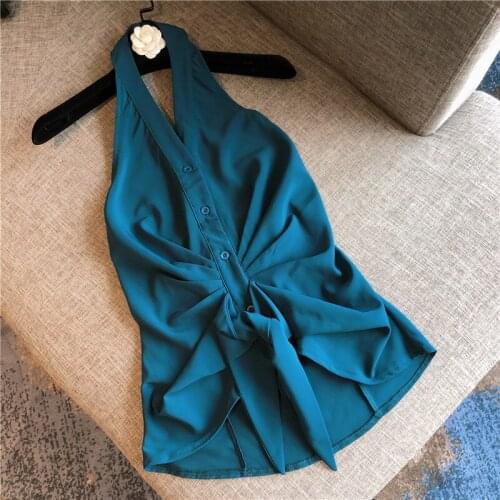Women Sleeveless Blouse Summer Sexy Shirt New Sexy Backless Sleeveless Halter Chiffon Shirt Blouses Ladies Tops Blusas Blusa