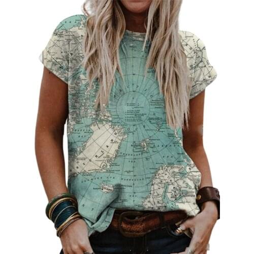 2021 Printed Map T Shirt For Women Harajuku World Heritage Female T-shirts Afro Word Short Sleeve Tshirt Fashion Clothes Tops