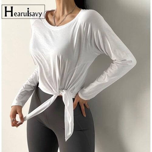 Bandage Loose Long Sleeve Yoga Shirts Women Soft Breathable Running Sport Shirt Gym Clothes Fitness Top Workout Sportswear