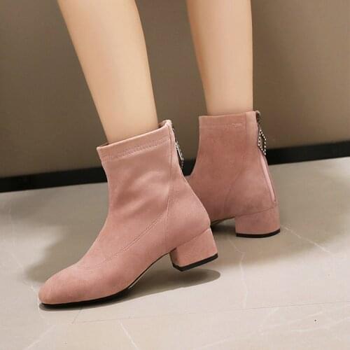 2021 PU Leather Casual Ankle Boots Retro Round Toe Zipper Women Shoes Autumn Winter Square Heel Short Boots Size 34-48