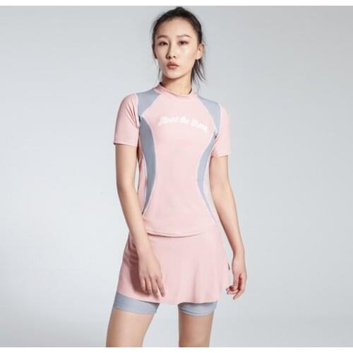 2020 Rashguard Swimsuit Women Separate Surfing Suit UV Sun Protection Short Sleeve Three Pieces Rash Guards Shirt Bottom Skirt