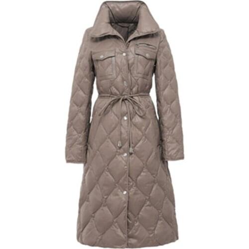 Turtleneck Womens White Duck Down Coats 2020 New Winter Female Down Parkas With Belt Trendy Lady Long Outerwear OL Overcoats