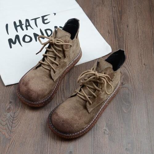 Winter Plus Velvet Martin Boots Mori Girl Retro Big Head Doll Shoes Thick-Sole Short Boots Japanese Harajuku Flat Womens Boots