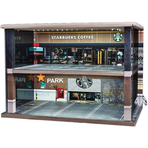 1/24 Wooden Led Lighting Usb Connector Double-layer Simulation Parking Lot Scene Model Car Model Storage Dust Box Collection