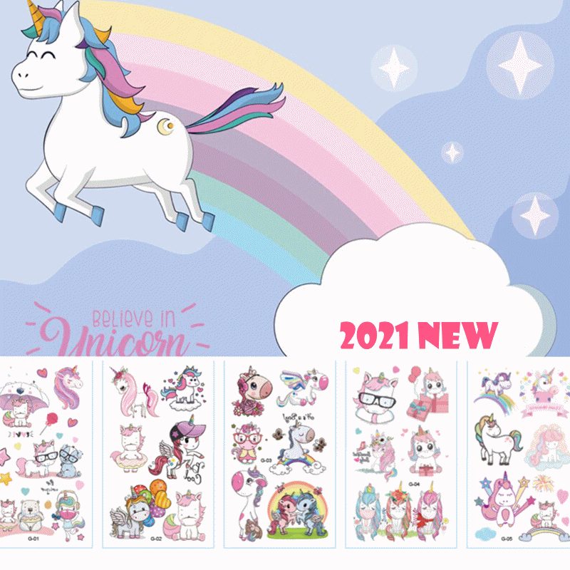 10pcs/lot kids tattoo sticker animals cartoon horse tattoo for kids children bear lion rainbow unicorn tattoo kids sets
