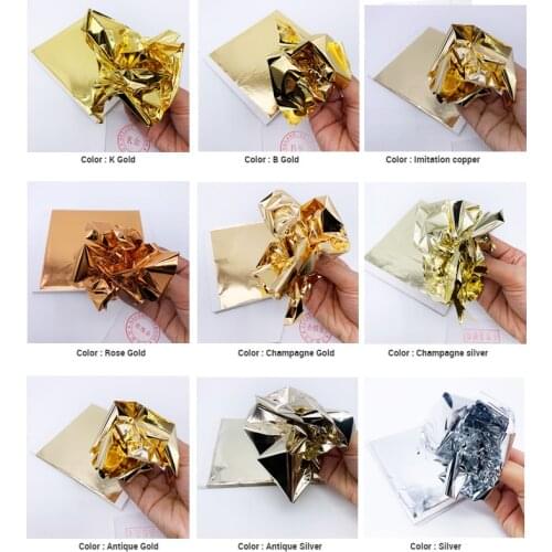 100 sheets 14x14cm gold leaf sheets foil paper for furniture lines wall crafts decoration 9 colors Sparking Gilding Gold Leaf
