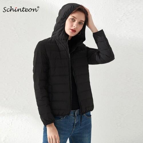 2020 Schinteon Ultra Light Down Jacket with Hood 90% White Duck Down Coat Casual Slim Spring Autumn Outwear High Quality