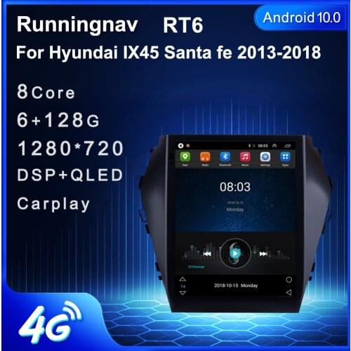 4G LTE Android 10 For Hyundai IX45 Santa fe 2013-2018 Tesla Type Multimedia Stereo Car DVD Player Navigation GPS Radio