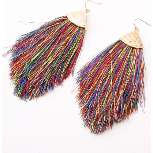 Bohemian triangle tassel long pendant womens Earrings colorful cotton silk Tassel Earrings Fashion Trend womens jewelry