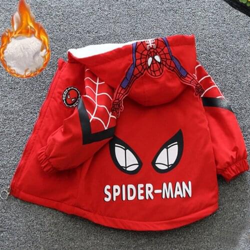 Winter Kids Jackets Girls Coats Boys Spiderman Jackets Plus Cashmere Jackets Toddler Hooded Outerwear Infant Children Clothes