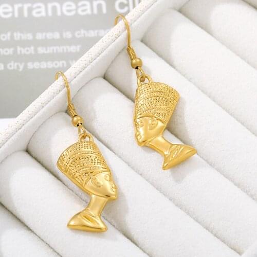 Exotic Egyptian Queen Nefertiti Drop Earrings for Women Men Jewelry Gold Color African Gift Hip-Hop Fatima Egypt Head Portrait