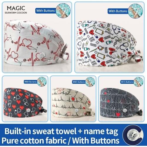 High Quality unisex Breathable sweat-absorbent ElasticTieback Cheap Factory Price Scrub Hat nursing hat Dentist hats 100%cotton