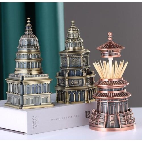 Europe zinc alloy metal toothpick holder automatic Big Ben toothpick box tooth pick dispenser for home decoration YQT026A