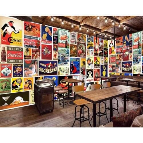 European and American retro retro posters 3D background wall decoration wallpaper murals