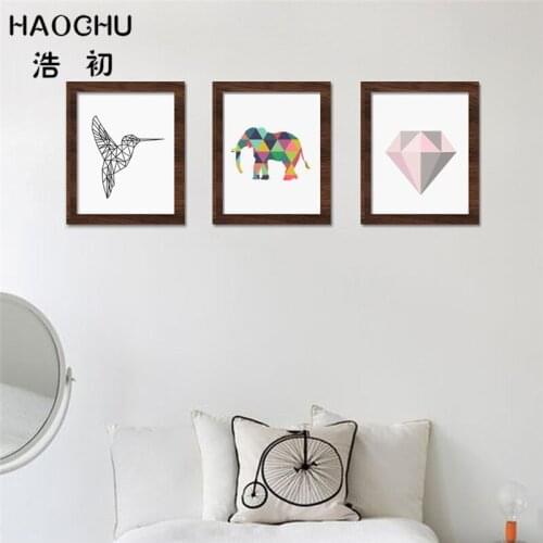 HAOCHU Vintage Ethnic Coral Elephant Lion Geometric Diamond Wall Poster Simple Abstract Canvas Painting Living Room Decor