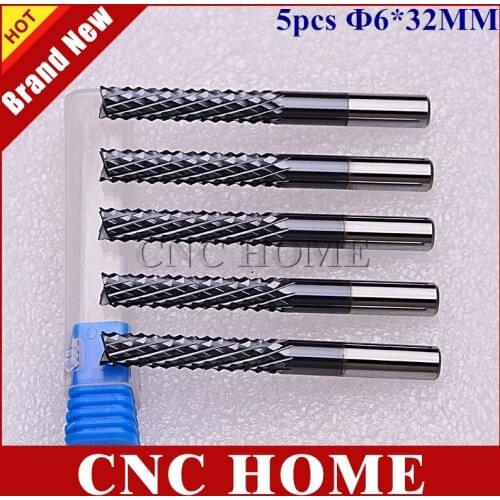 5pcs 6mm x 32mm Import tungsten carbide end mill black nano coating milling cutter pcb cnc router bits for circuit board, sliver