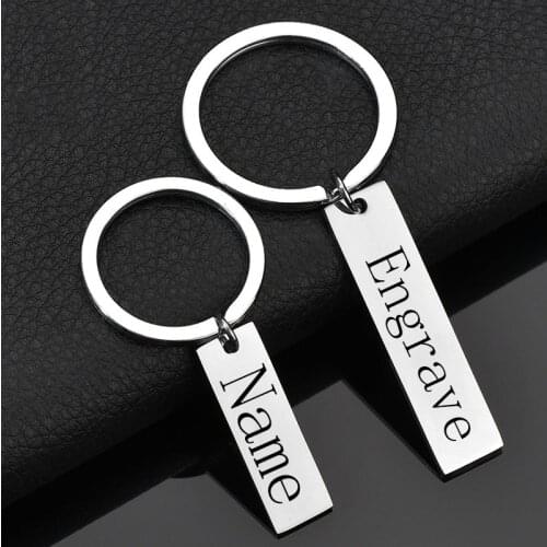 Custom Engrave Name Letters Keychain Stainless Steel Bar Personalized Keychain Trinket Car Key Ring Jewelry Drop Shipping