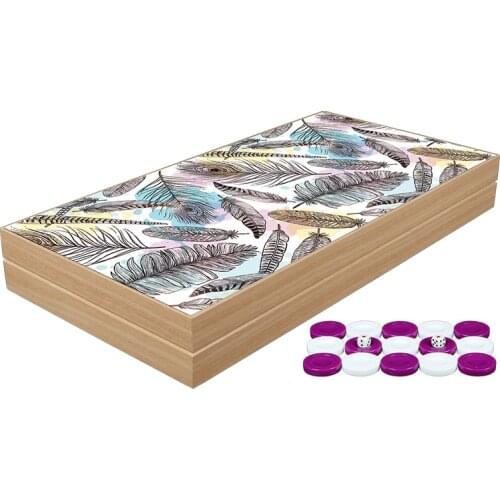 Classic Feather Backgammon First Quality MDF Family Board Games Gift For Birthday New Year Black Friday Female Male Friend