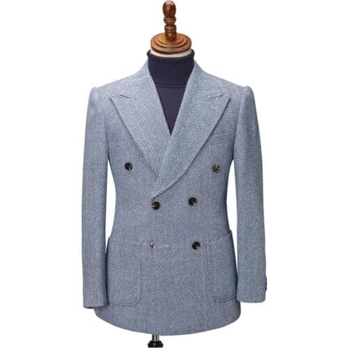 Ice Blue Suit for the Groom Two Pieces Herringbone Costume Homme Mariage Peaky Blinders Latest Coat Design Jacket Pants
