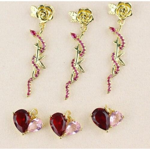 20pcs/lot Lovely rose flower/heart shape cz pendant!!!Colorful plated cubic zircon charm, jewelry making component wholesale