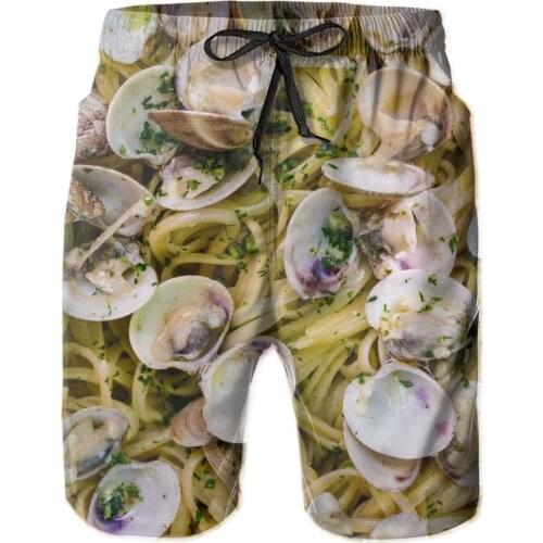 Summer Men Beach Shorts Breathable Quick Dry Humor Graphic Sausage Party,Food Party running Pasta Hawaii Pants