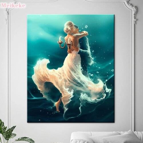 DIY Diamond Painting Cross Stitch Crystal Needlework Diamond Embroidery Couple Dancing Water Full square Diamond home Decorative
