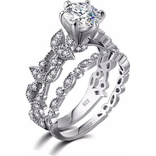 New Trendy Crystal Leaf Zircon Rings Set For Women Men Fashion Wedding Engagement Ladies Rings Set Romantic Valentines Gifts