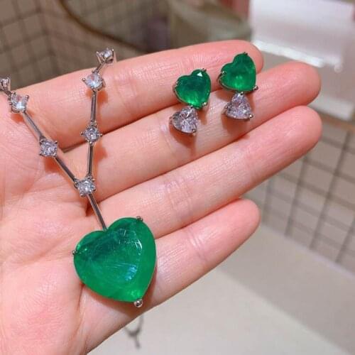 European and American imitation emerald heart-shaped Set Earrings Pendant Jewelry womens best gift set