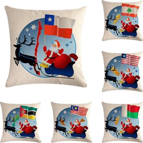 45*45cm Happy New Year Pillowcase1 pc Pillow cover Santa Claus Linen cotton Pillow Case Cushion Cover Home DecorH705