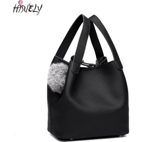 HISUELY New fashion Womens bag 2021 Spring New Hair Ball Handbag Bucket Bag Mother Bag Women Shoulder Messenger Bag ladys soid