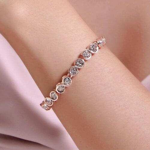 Friends Gift Simple Round Zircon Alloy Chain Rose Gold Silver Plated Bracelets for Women & Children