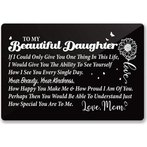 Daughter Gift from Mom to My Daughter Engraved Metal Wallet Card Inserts,Inspirational Sweet 16 Birthday Graduation Gifts(Black)