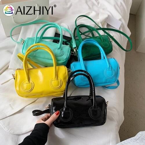 Casual Women Solid Color Patent PU Leather Shoulder Crossbody Messenger Bag Vintage Ladies Flap Small Purse Top-handle Handbags