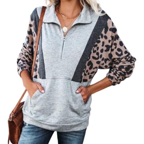 Autumn and Winter Loose Stitching Pullover Lapel Leopard Sweater Womens Sweater Short Hoodie Streetwear Women Tie Dye Hoodie