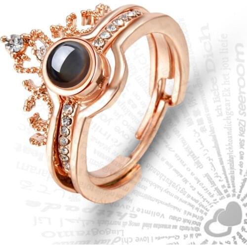 Rinhoo 100 languages I love you Projection Ring Gold Silver Color Men Anniversary Wedding Ring Love Memory Jewelry Gift