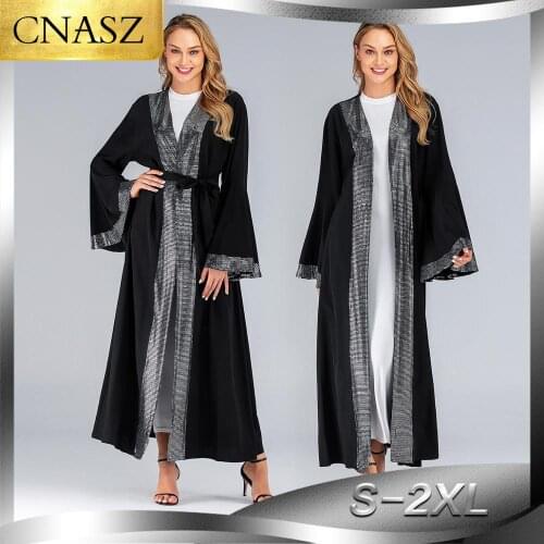 Luxurious Femme Kimono Kaftan Handstudded Robe Dubai Islam Muslim Hijab Dress Abayas Caftan Marocain Qatar Oman Turkey Clothing