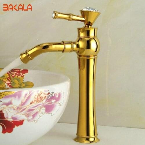 BAKALA brass and Diamond basin faucet Hot and cold tall high gold bathroom sink mixer tap B-1014M