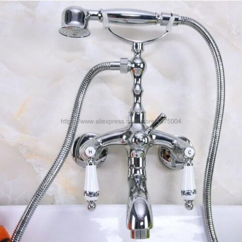 Bathtub Faucets Chrome Shower Faucets Dual Handle Wall Mounted Bath And Shower Faucet With Handheld Showers Nna217