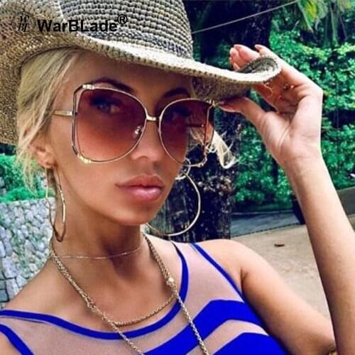 Oversize sunglasses women brand shades half round Luxury Brand Design Vintage Gradient brown Sunglasses Female 2020 trendy glass
