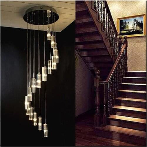 Modern Hanging Chandelier Staircase Crystal Spiral Chandelier Lighting Modern LED Chandeliers Ladder Light Suspension Lamp LED