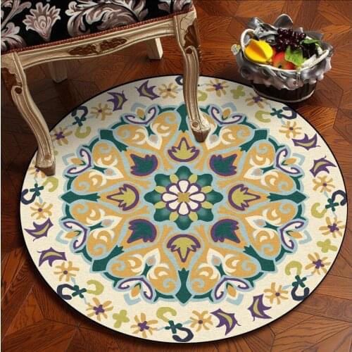 Stylish Yellow-green Mandala Flower National Wind Living Room Bedroom Hanging Basket Chair Round Floor Mat CarpetCustom Size