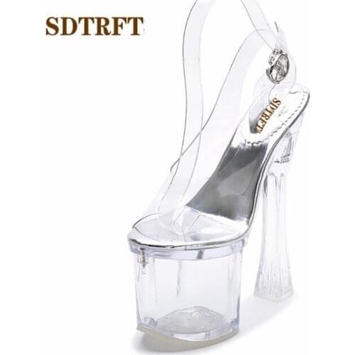 SDTRFT Stiletto Ladies 18cm Thick High-Heeled Buckle Sandals Platform shoes woman zapatos mujer Transparent Pumps Drop shipping