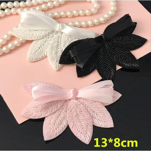 Handmade beaded leaves bow tie flower patch stickers clothes sweater shirt collar decoration DIY accessories patch applique