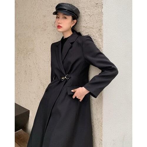 Women Black Color Slim fit Windbreaker 2021 Chic Office Coat Ladies Outerwear ST174