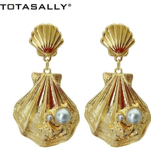 TOTASALLY Alloy Seashell Imitation Pearl Earrings Vintage Boho Cowries Conches Stars Coral Women Earrings Jewelry Accessories