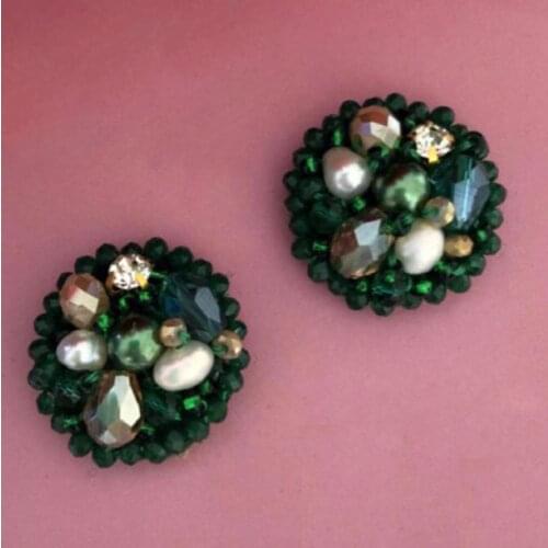 Exquisite trendy flower shape earrings hand-woven colorful crystal jewelry natural pearls oorbellen women party charm accessorie