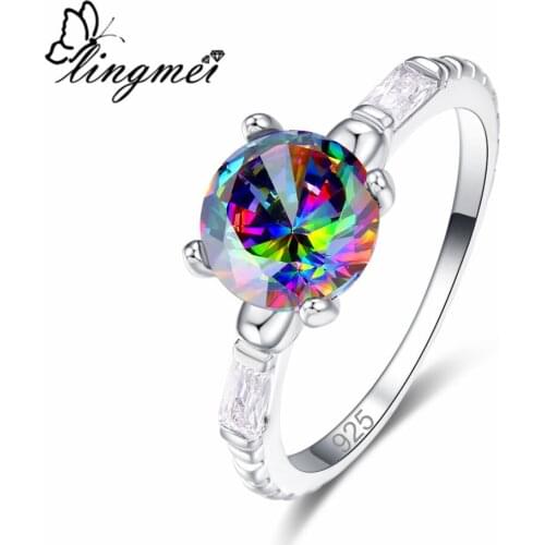 Lingmei New Comes Round MultiBlack White CZ Silver ColorRing Size 6-9 Classic Women Jewelry Engagement Party