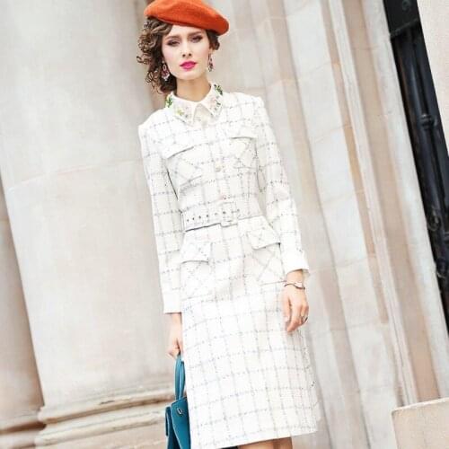 Runway 2020 new spring womens vintage womanliness Slim dress winter Keep warm Celebrities fashion sexy club Nail bead Dresses