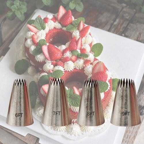1-4pcs Large Icing Piping Nozzles Tips Open Star Pastry Nozzles Tips Cupcake Cookies Cake Decorating Tips #6FT #7FT #8FT #9FT